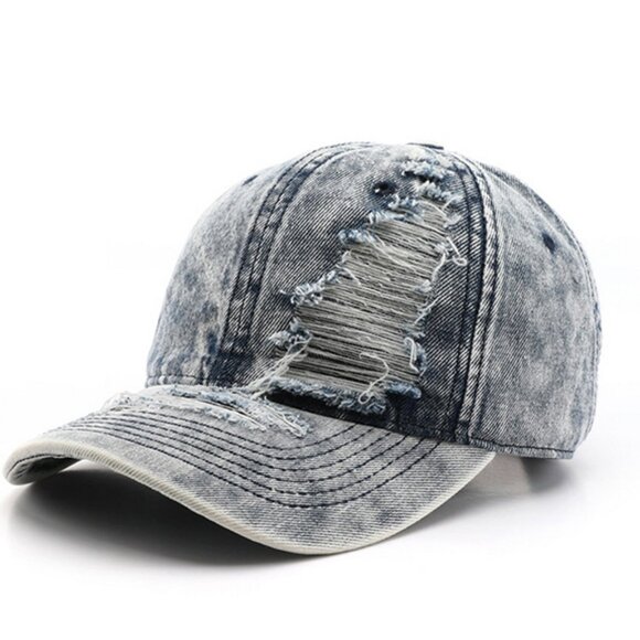 NEW Retro Solid Color Blue Denim Distressed Washed Baseball Cap - Picture 1 of 4